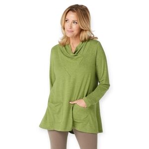 LOGO Lounge by Lori Goldstein French Terry Cowl Neck Top Blouse with Pockets MED